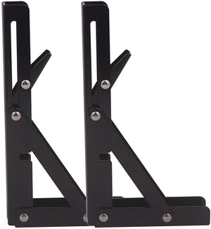 Seamax 8" Sturdy Folding Shelf Brackets - Black Metal Triangle Table Bench Folding Shelf Bracket , 2 Pcs Folding Shelf Hinge Wall Mounted, Max Load 100lb