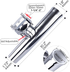 Seamax 316 Stainless Tournament Style Boat Fishing Holder Clamp on Fishing Rod Holder for Boat 1-1/4" to 2" Rail Gimbal Pin at Bottom - 2 pack