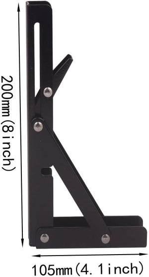 Seamax 8" Sturdy Folding Shelf Brackets - Black Metal Triangle Table Bench Folding Shelf Bracket , 2 Pcs Folding Shelf Hinge Wall Mounted, Max Load 100lb