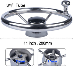 Seamax 5-Spoke 11 Inch Destroyer Style Stainless Boat Steering Wheel Big Size Knob