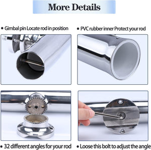 Seamax 316 Stainless Tournament Style Boat Fishing Holder Clamp on Fishing Rod Holder for Boat 1-1/4" to 2" Rail Gimbal Pin at Bottom - 2 pack