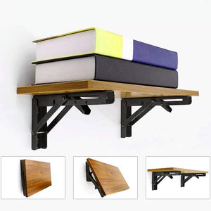Seamax 8" Sturdy Folding Shelf Brackets - Black Metal Triangle Table Bench Folding Shelf Bracket , 2 Pcs Folding Shelf Hinge Wall Mounted, Max Load 100lb