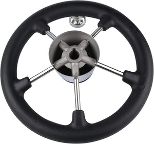 Seamax Stainless Steel 11" Boat Steering Wheel with Black Foam Grip, 5 Spoke Destroyer Control Wheel with Knob