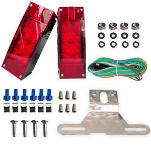 Seamax LED Low Profile Rectangle Trailer Tail Light Kit LED  8"L x 2.75"W x 2.75"D, 22 Ft Harness and Plate Bracket