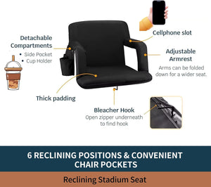 Seamax Stadium Seat for Bleachers or Benches Portable Reclining Stadium Seat Chair with Padded Cushion Chair Back and Armrest Support