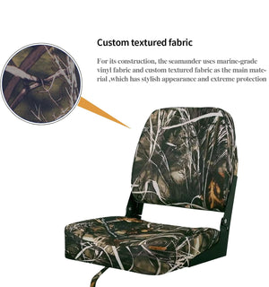 Seamax Low/High Back Boat Seats, Folding Boat Seat with Stainless Steel Screws & Aluminum Hinges, Thickened Sponge Padding, Waterproof Fishing Captain Boat Seats, TideLine(2 Packs-Camo)