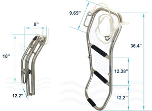 Seamax 3 Step Boat Boarding Ladder with Built in Handle,316 Stainless Steel Telescoping Folding Ladder for Dinghies, Kayaks & Inflatable Boats – Anti-Slip, Lightweight, Easy Storage