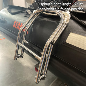 Seamax 3 Step Boat Boarding Ladder with Built in Handle,316 Stainless Steel Telescoping Folding Ladder for Dinghies, Kayaks & Inflatable Boats – Anti-Slip, Lightweight, Easy Storage