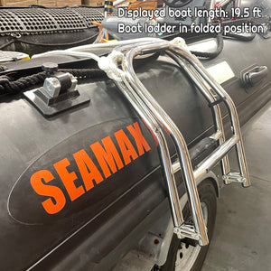 Seamax 3 Step Boat Boarding Ladder with Built in Handle,316 Stainless Steel Telescoping Folding Ladder for Dinghies, Kayaks & Inflatable Boats – Anti-Slip, Lightweight, Easy Storage