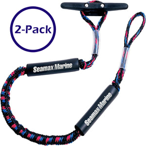 Seamax 2-Pack Bungee Dock Lines – Stretch Mooring Ropes for Boat, Jet Ski, Pontoon, Sea-Doo, WaveRunner, Kayak – 4ft to 5.5ft Shock Absorbing Dock Cords, Boating Accessories Gift