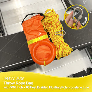 Seamax Throw Rope Bag with 68FT Braided Floating Line – Heavy Duty Polypropylene for Kayak, Pontoon, Marine Dock Safety, Designed for Water Safety and Quick Retrieval Situations