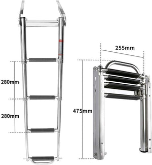 Seamax 4 Step Boat Ladder Under Platform Slide Mount Boat Boarding Ladder, Telescoping Ladder with a Carry Handle and Mounting Screws, Press-Type Spring Latch