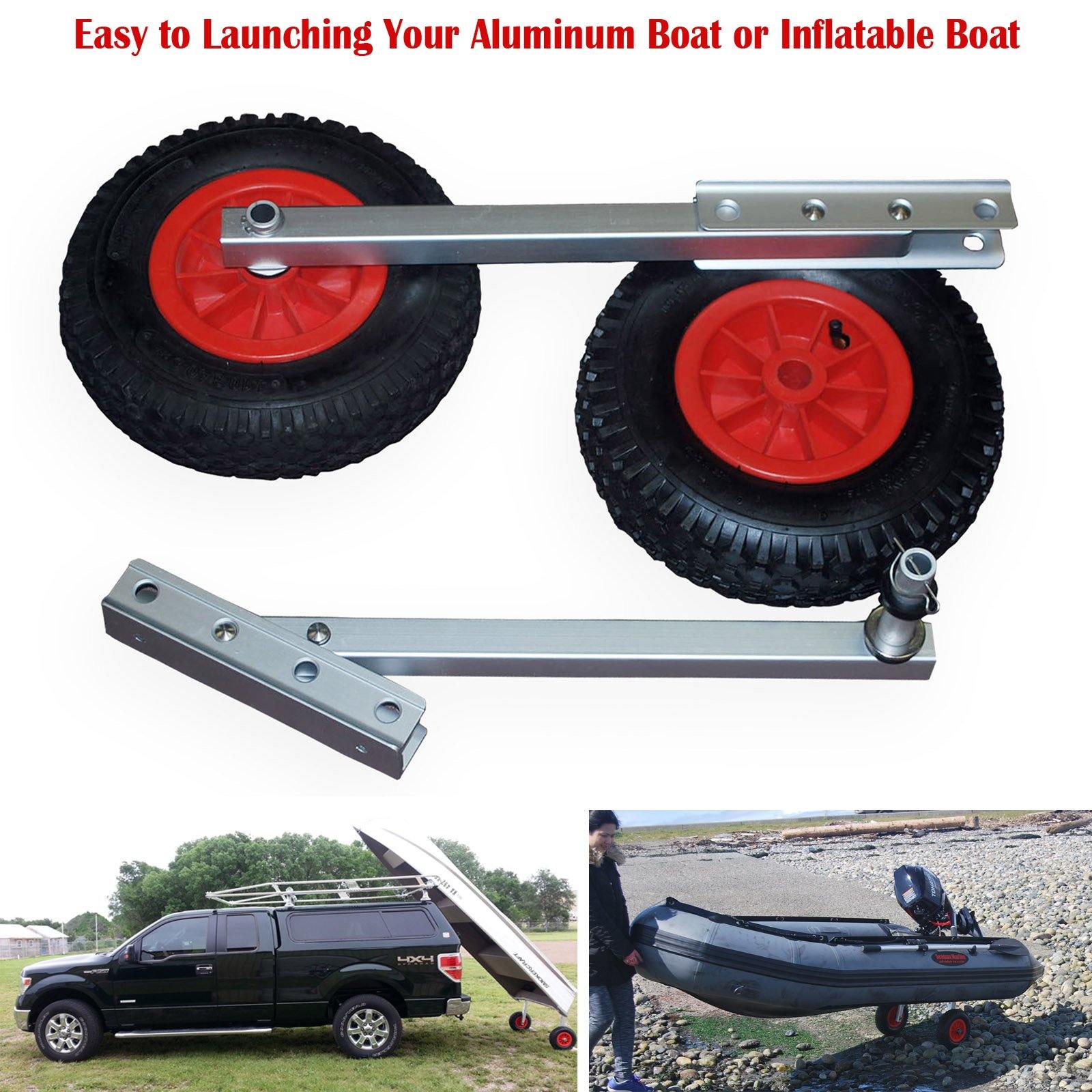 Easy-Load Boat Launching Wheels Set for Inflatable Boat and Aluminum Boat, 2 Height Positions, 12" Pneumatic Wheels