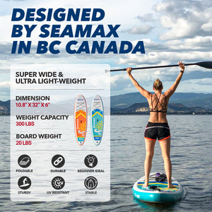 Seamax SeaDancer 108 Inflatable SUP Package, Dimensions L10'8ft x W32" x T6", 2 Color Available. Blue or Orange