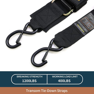 Seamander Transom Tie Down Straps for Boating Safety, Jetski & PWC Trailer ,UV Treated 2" x 48" Marine Tie Down Straps S-Hooks with Safety Clips (2-Pack)