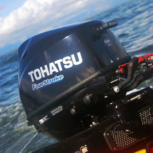 Tohatsu 4-Stroke 9.8HP Outboard Motor, Tiller Handle, New in the box - Seamax Marine