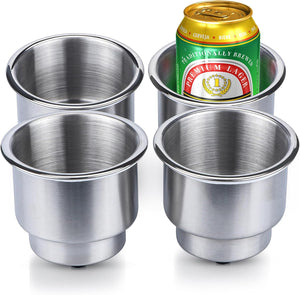 Seamax 4PCS Stainless Steel Cup Drink Holder with Drain Marine Boat Cup Holder Insert RV Camper