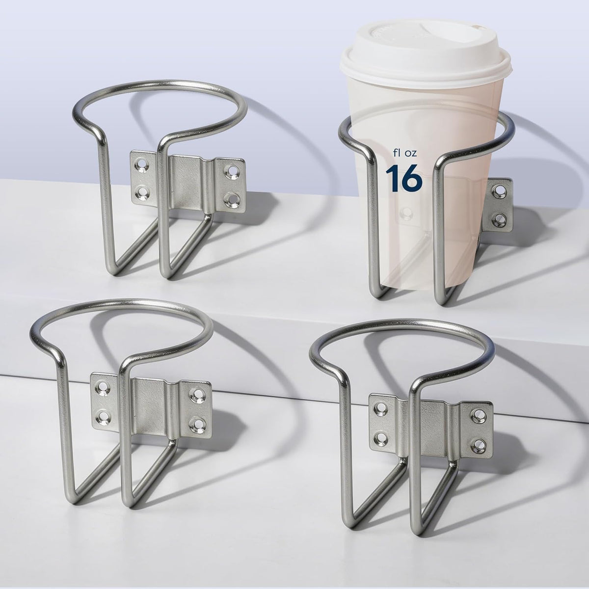 Seamax 4 PCS Boat Cup Holder,Premium Wall Mounted Stainless Steel Holders for Beverage Bottles Cans Mugs, Cup Holders for RV Yacht, Silver