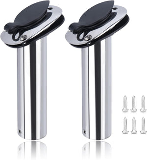 Seamax 2Pcs Boat Stainless Steel Fishing Rod Holder Flush Mount 30 Degree with PVC Cap, Inner Tube and Gasket