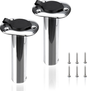Seamax 2 Pack Stainless Steel Flush Mount Fishing Rod Holders for Boat, 90 Degree Rod Holder with PVC Cap & Liner, Marine Fishing Pole Holder Rack for Yacht, Kayak and Fishing Boat