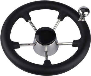 Seamax Stainless Steel 11" Boat Steering Wheel with Black Foam Grip, 5 Spoke Destroyer Control Wheel with Knob