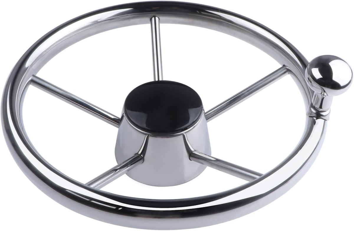 Seamax 5-Spoke 11 Inch Destroyer Style Stainless Boat Steering Wheel Big Size Knob