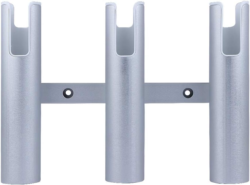 Seamax Wall Mount Fishing Rod Holder for Boat, Aluminium 3 Tubes Linked Fishing Rod Rack, Surf Fishing Pole Holders for Garage, Boat Rod Holder for Marine Yacht RV Home