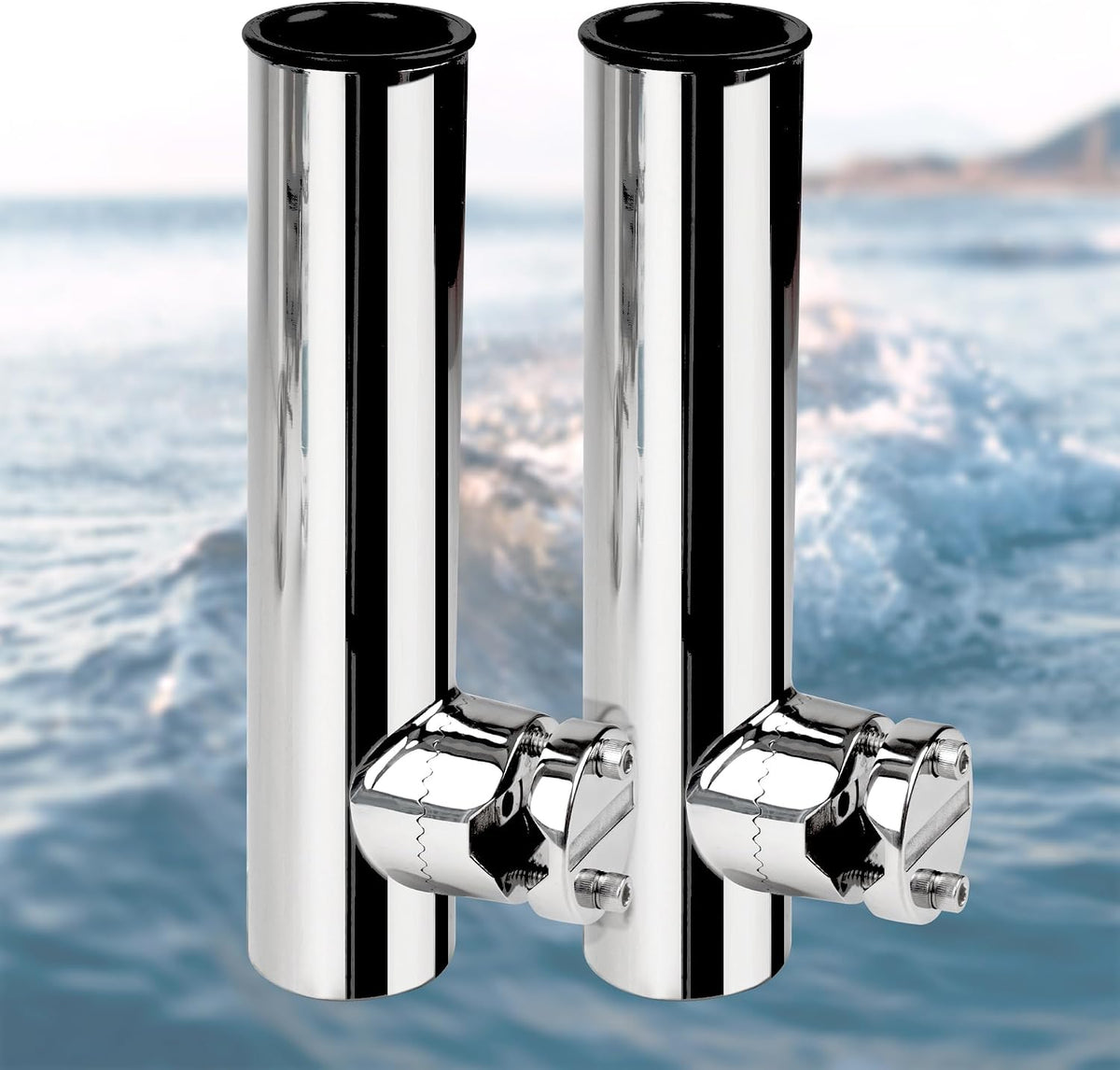 Seamax Clamp-on 7/8''-1'' Rail Mount Boat Fishing Rod Holder Marine Stainless Steel