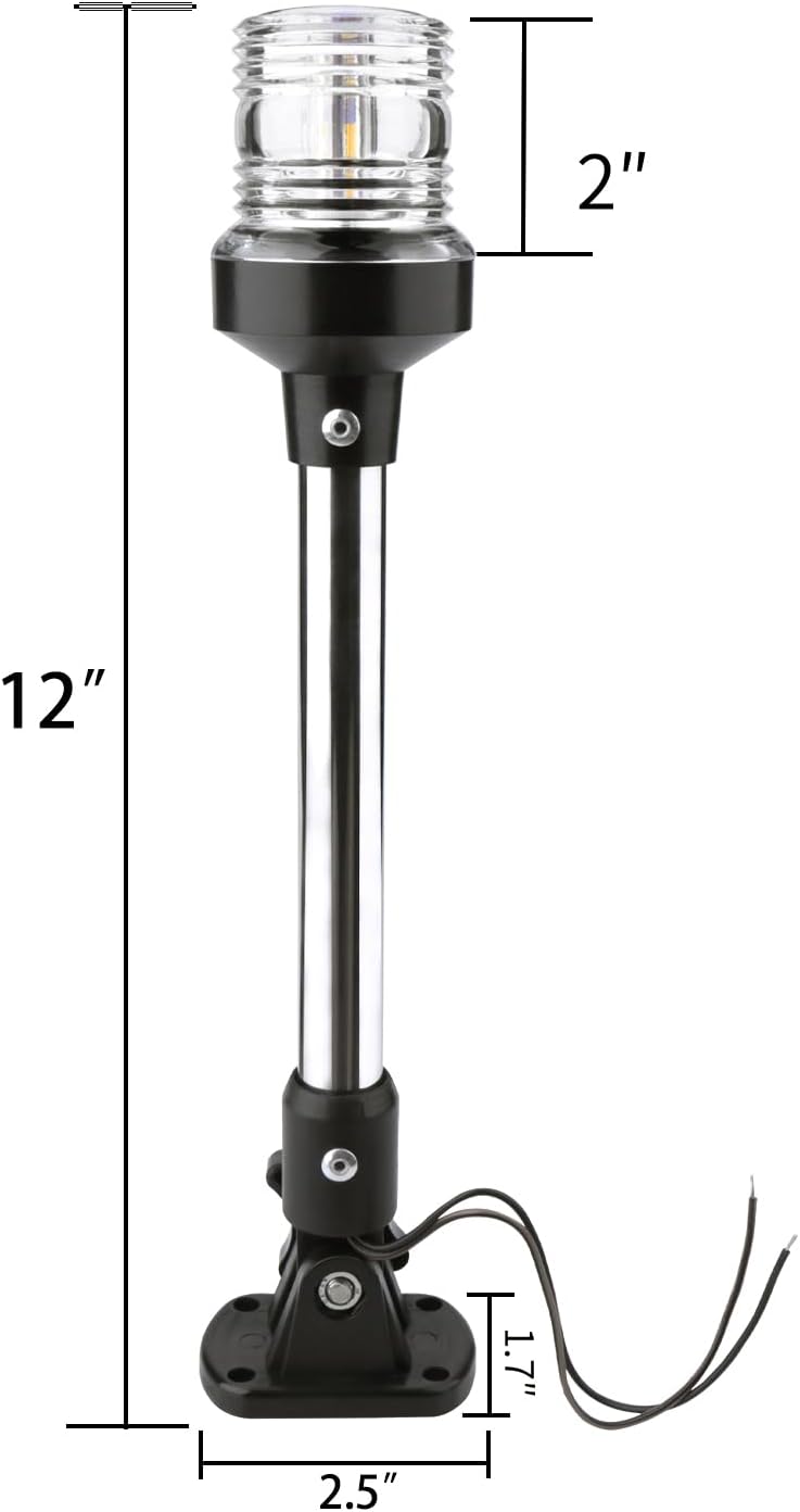 Seamax Stern Light - White LED Anchor &amp; Bimini Top Lights for Pontoon &amp; Fishing Boats, 3NM, 1224V, 12''
