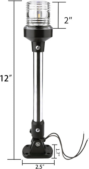 Seamax Stern Light - White LED Anchor & Bimini Top Lights for Pontoon & Fishing Boats, 3NM, 1224V, 12''