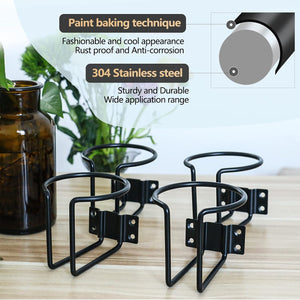 Seamax 4 pcs Stainless Steel Boat Cup Holder, Universal Drink Holders for Boat, Truck, RV, Tractor, Outdoor Wooden Swing, Black