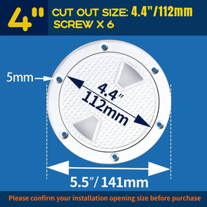 Seamax Boat Hatch White 4" 6" Round Non Slip Inspection Hatch w/Detachable Cover for Marine Boat Yacht Truck RV