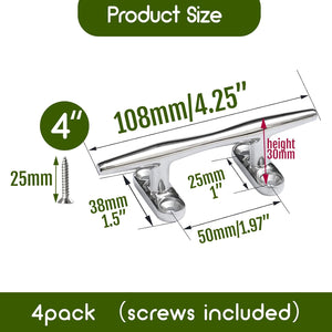 Seamax Stainless Steel Boat Cleats 4 inch 5 inch 6 inch Open Base Marine Grade Rope Cleat Mooring Accessories with Screws for Boats, Kayak, Dock