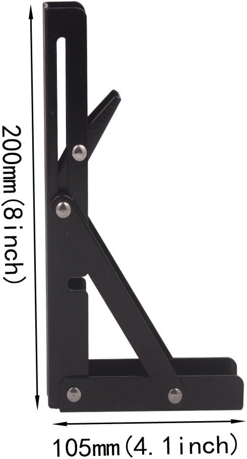 Seamax 8" Sturdy Folding Shelf Brackets - Black Metal Triangle Table Bench Folding Shelf Bracket , 2 Pcs Folding Shelf Hinge Wall Mounted, Max Load 100lb