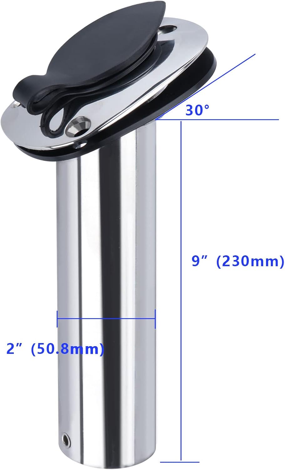 Seamax 2Pcs Boat Stainless Steel Fishing Rod Holder Flush Mount 30 Degree with PVC Cap, Inner Tube and Gasket