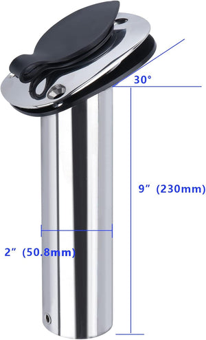 Seamax 2Pcs Boat Stainless Steel Fishing Rod Holder Flush Mount 30 Degree with PVC Cap, Inner Tube and Gasket