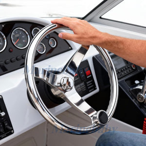 Seamax Stainless Steel Boat Steering Wheel 3 Spoke 13-1/2" Dia, with 5/8" -18 Nut and Turning Knob for Seastar and Verado
