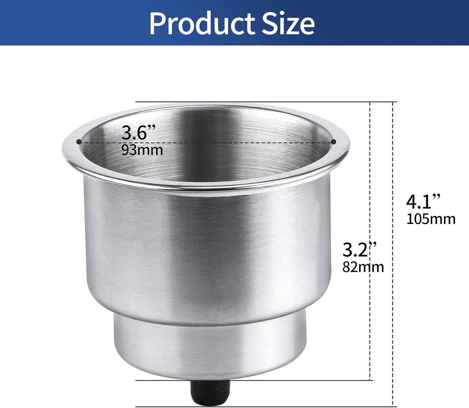 Seamax 4PCS Stainless Steel Cup Drink Holder with Drain Marine Boat Cup Holder Insert RV Camper