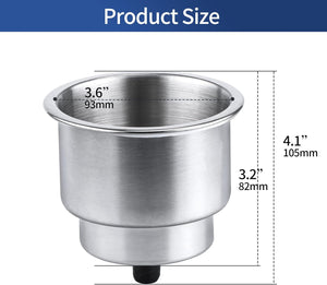 Seamax 4PCS Stainless Steel Cup Drink Holder with Drain Marine Boat Cup Holder Insert RV Camper
