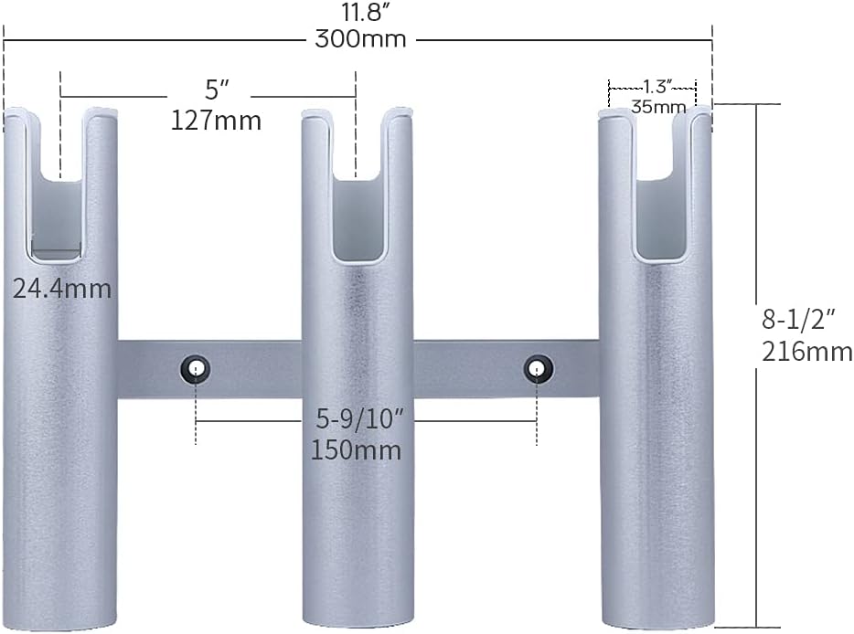 Seamax Wall Mount Fishing Rod Holder for Boat, Aluminium 3 Tubes Linked Fishing Rod Rack, Surf Fishing Pole Holders for Garage, Boat Rod Holder for Marine Yacht RV Home
