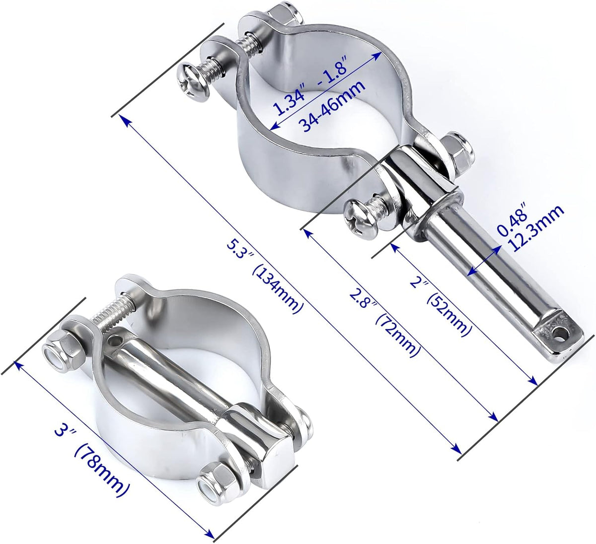 Seamax 2X Stainless Steel Clamp on Oarlocks or Rowlocks,Boat Oarlock Socket Marine Yacht