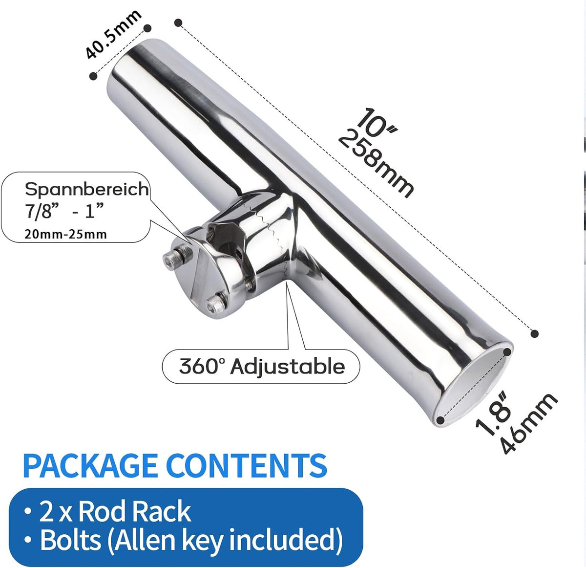 Seamax 2PCS Tournament Style 360 Adjustable Fishing Rod Holder Clamp on Marine Boat Rail 7/8" to 1"