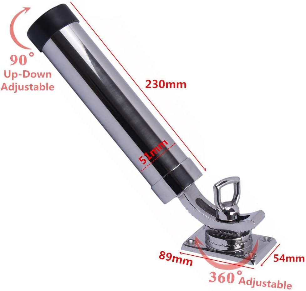 Seamax 360 Degree Adjustable Fishing Rod Holder Deck Mount 316 Stainless Steel for Marine Boat Yacht