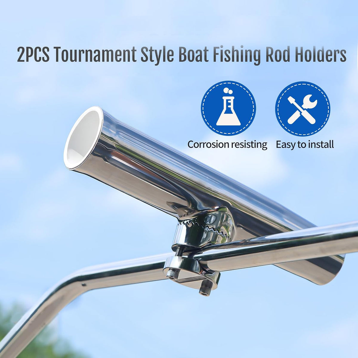 Seamax 2PCS Tournament Style 360 Adjustable Fishing Rod Holder Clamp on Marine Boat Rail 7/8" to 1"