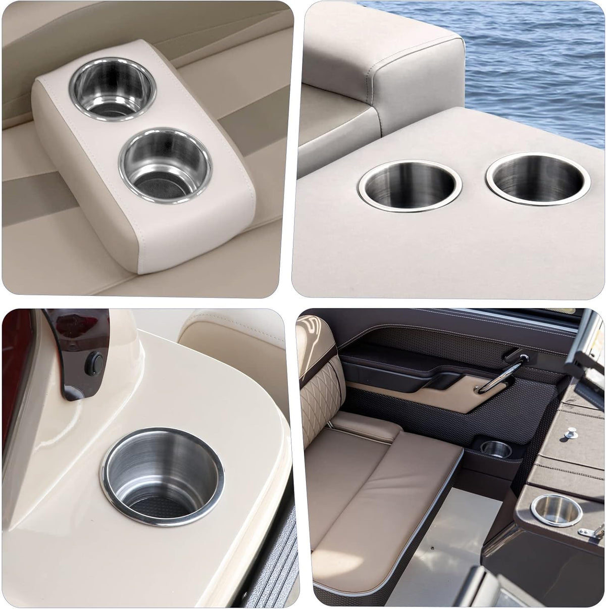 Seamax 4PCS Stainless Steel Cup Drink Holder with Drain Marine Boat Cup Holder Insert RV Camper