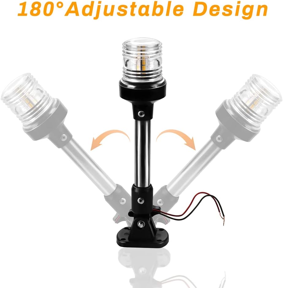 Seamax Anchor Light,White LED Stern Light for Boat 3 Nautical Mile Bimini Top Lights Fold Down Pontoon Light All Round 360 12~24V, 9''