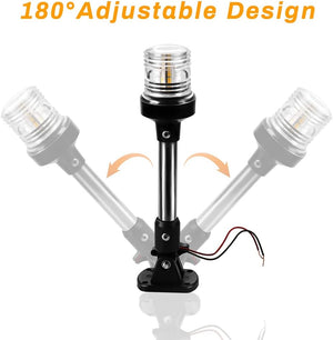 Seamax Anchor Light,White LED Stern Light for Boat 3 Nautical Mile Bimini Top Lights Fold Down Pontoon Light All Round 360 12~24V, 9''