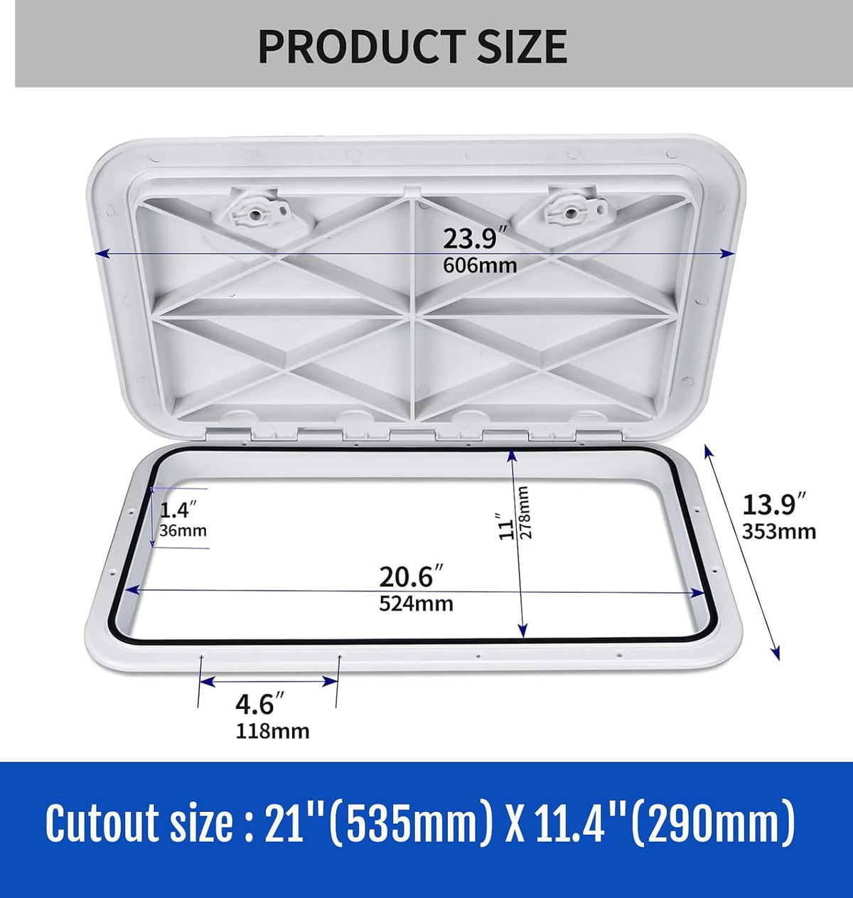 Seamax 24"x14" Marine Boat Deck Hatch, Boat Access Hatch &amp; Lid (White)