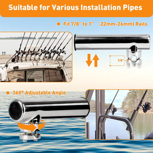 Seamax Clamp-on 7/8''-1'' Rail Mount Boat Fishing Rod Holder Marine 316 Stainless Steel