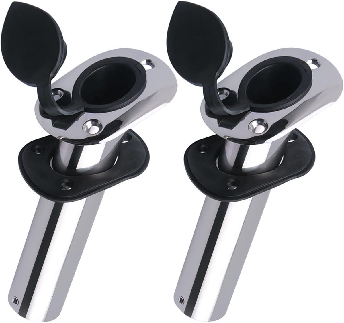 Seamax 2Pcs Boat Stainless Steel Fishing Rod Holder Flush Mount 30 Degree with PVC Cap, Inner Tube and Gasket